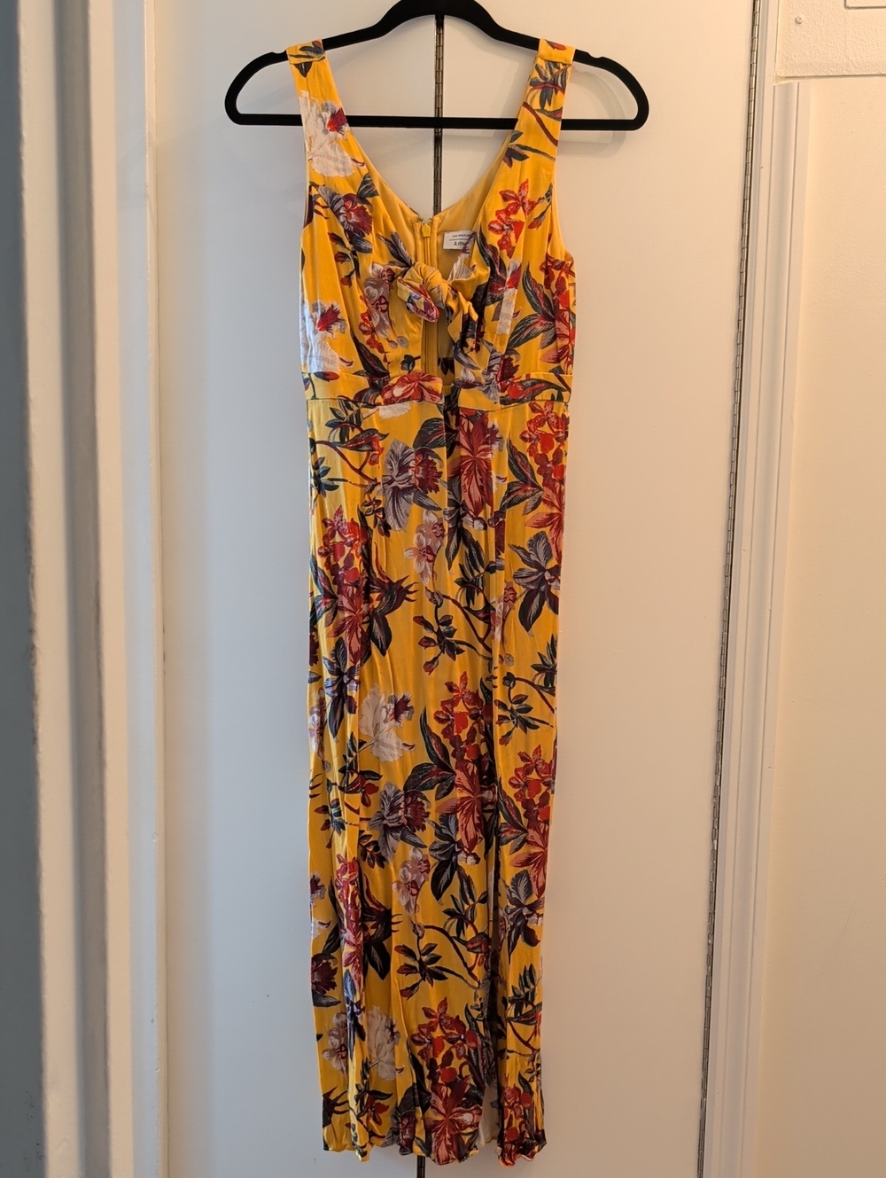 & Other Stories Yellow Orange Floral Tropical Keyhole Tie Maxi Dress Size US 6